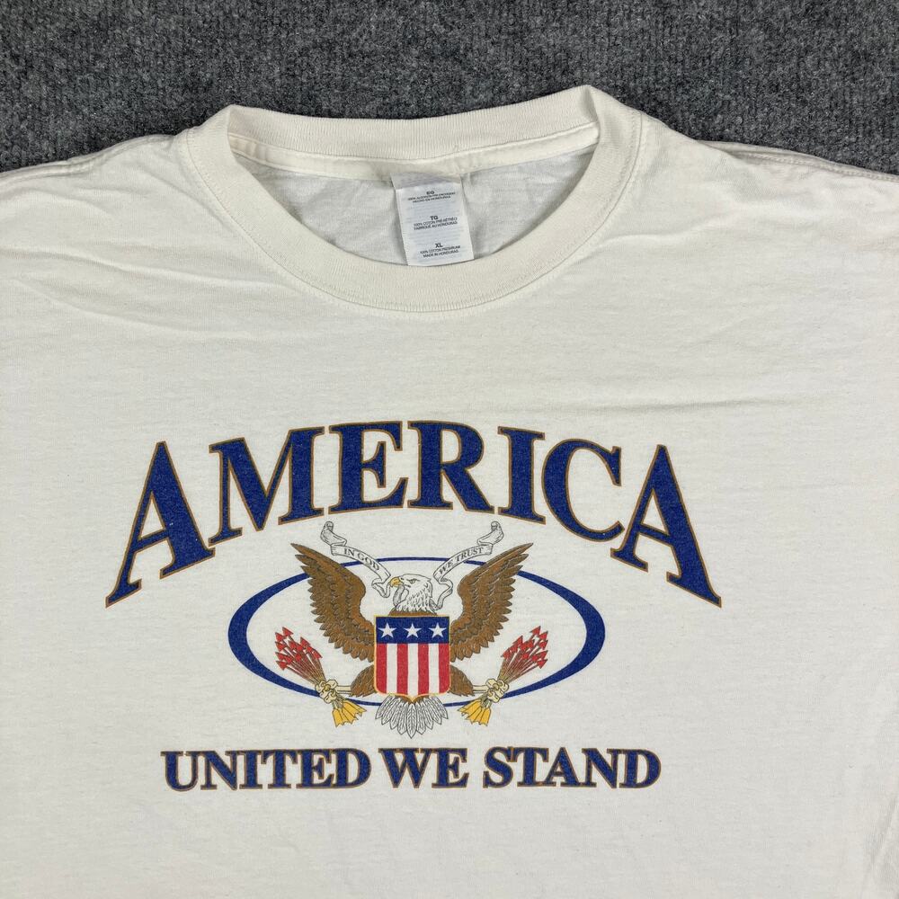 Gildan T-Shirt Mens XL White America United We Stand Eagle Graphic Patriotic